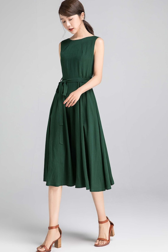 Xiaolizi handmade 50s sleeveless swing midi dress in Blue 2347# Xiaolizi handmade 50s sleeveless swing midi dress in Blue 2347#