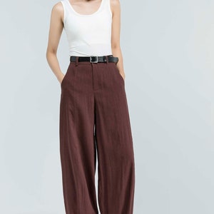 women‘s Linen baggy pants, Washed linen pants, Long linen pants, Summer pants, Loose Fitting Pants, Casual pant 0986 7 Dark brown