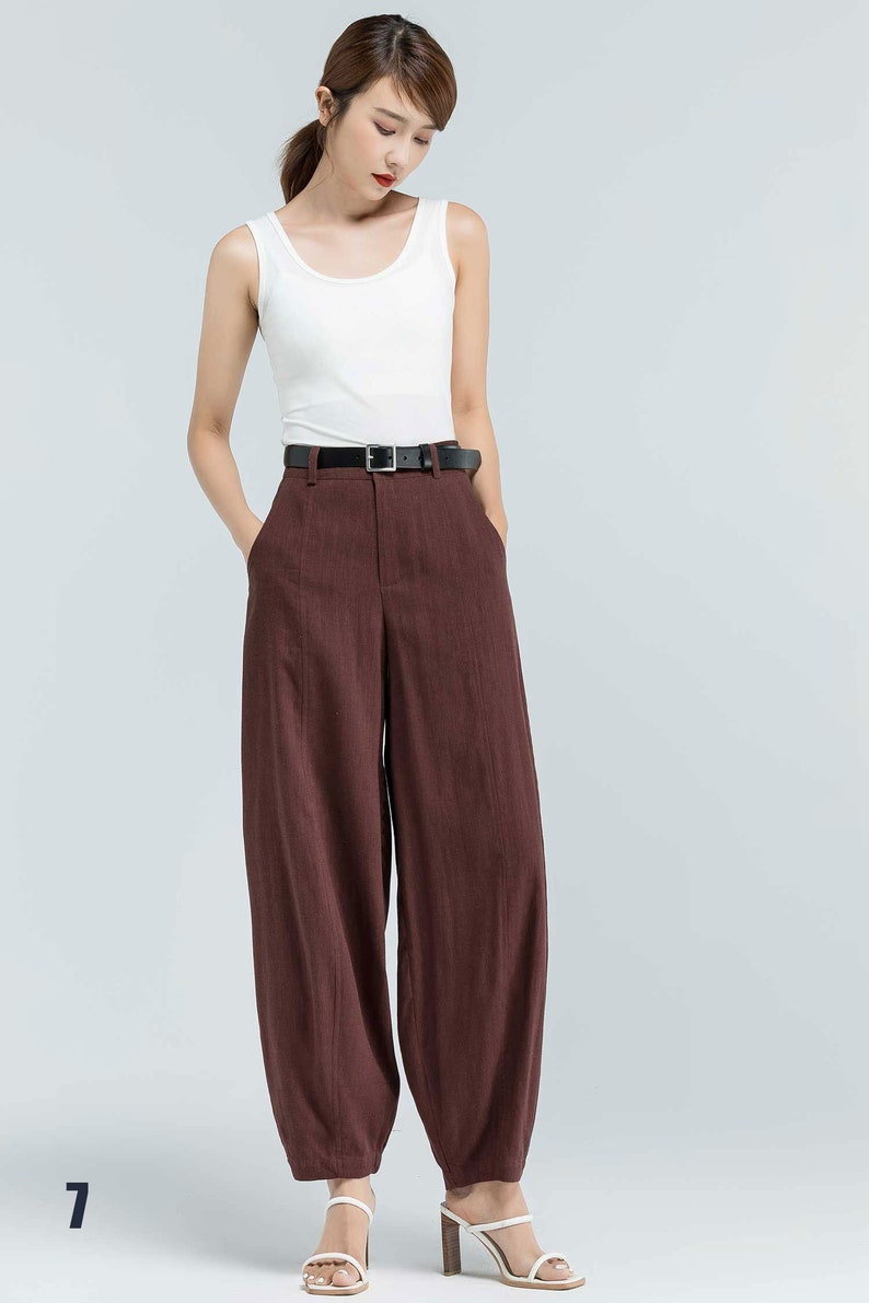 womens Linen baggy pants, Washed linen pants, Long linen pants, Summer pants, Loose Fitting Pants, Casual pant 0986 7 Dark brown