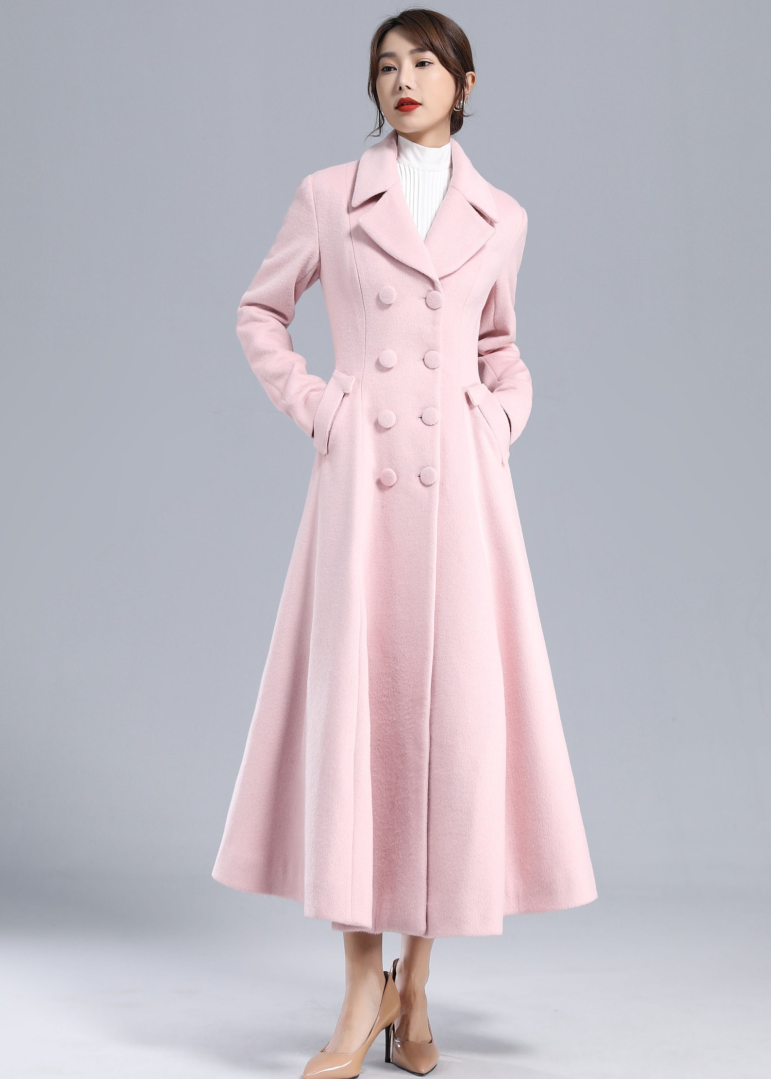 Retro Pink Wool Coat Women Winter Coat Fit and Flare Coat Etsy