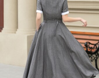detached sleeve dress グレー　S Knee Length 3/4 Sleeve Sheath Casual Regular Size Dresses