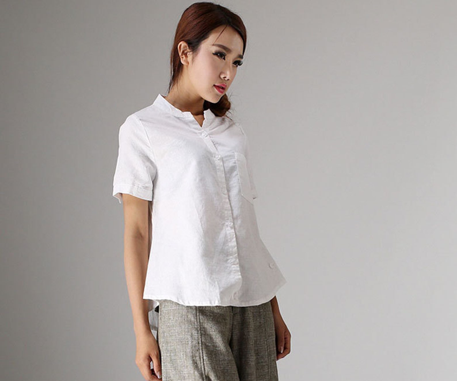 Linen blouse white linen tops short sleeve tops casual Etsy