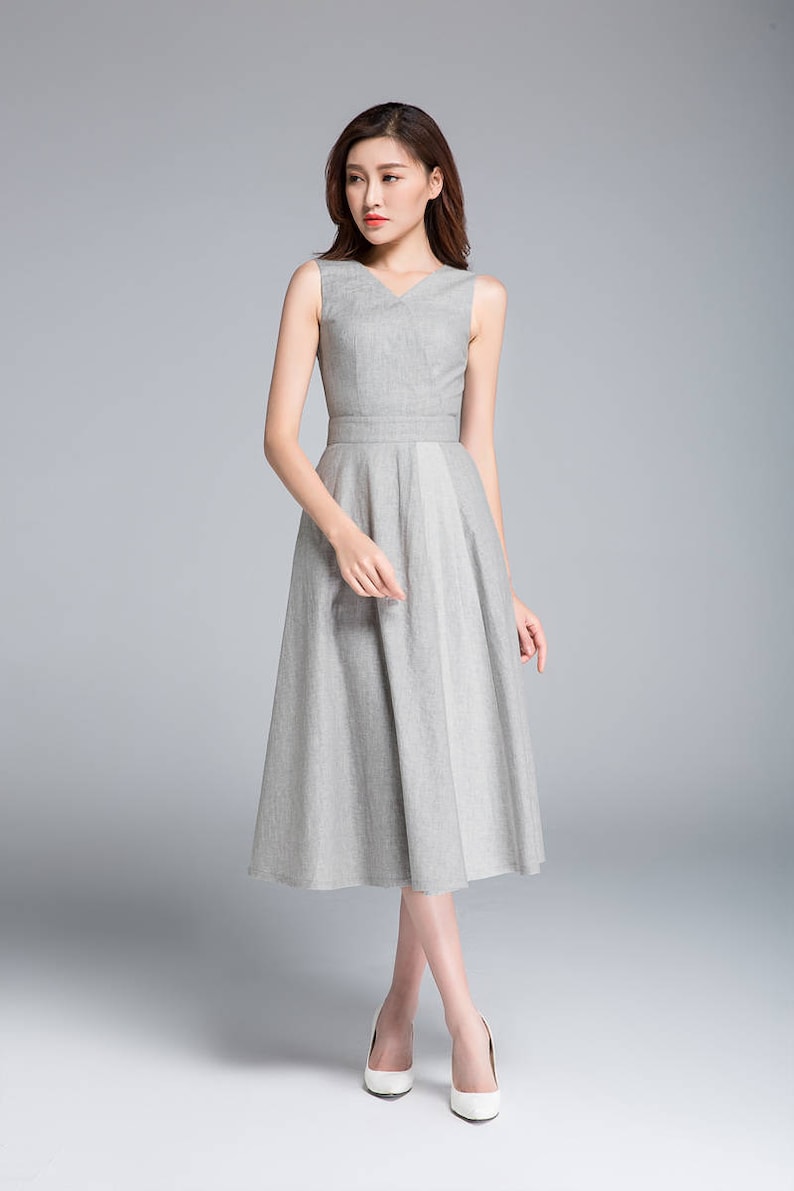 Gray linen dress pleated dress sleeveless dress summer Etsy