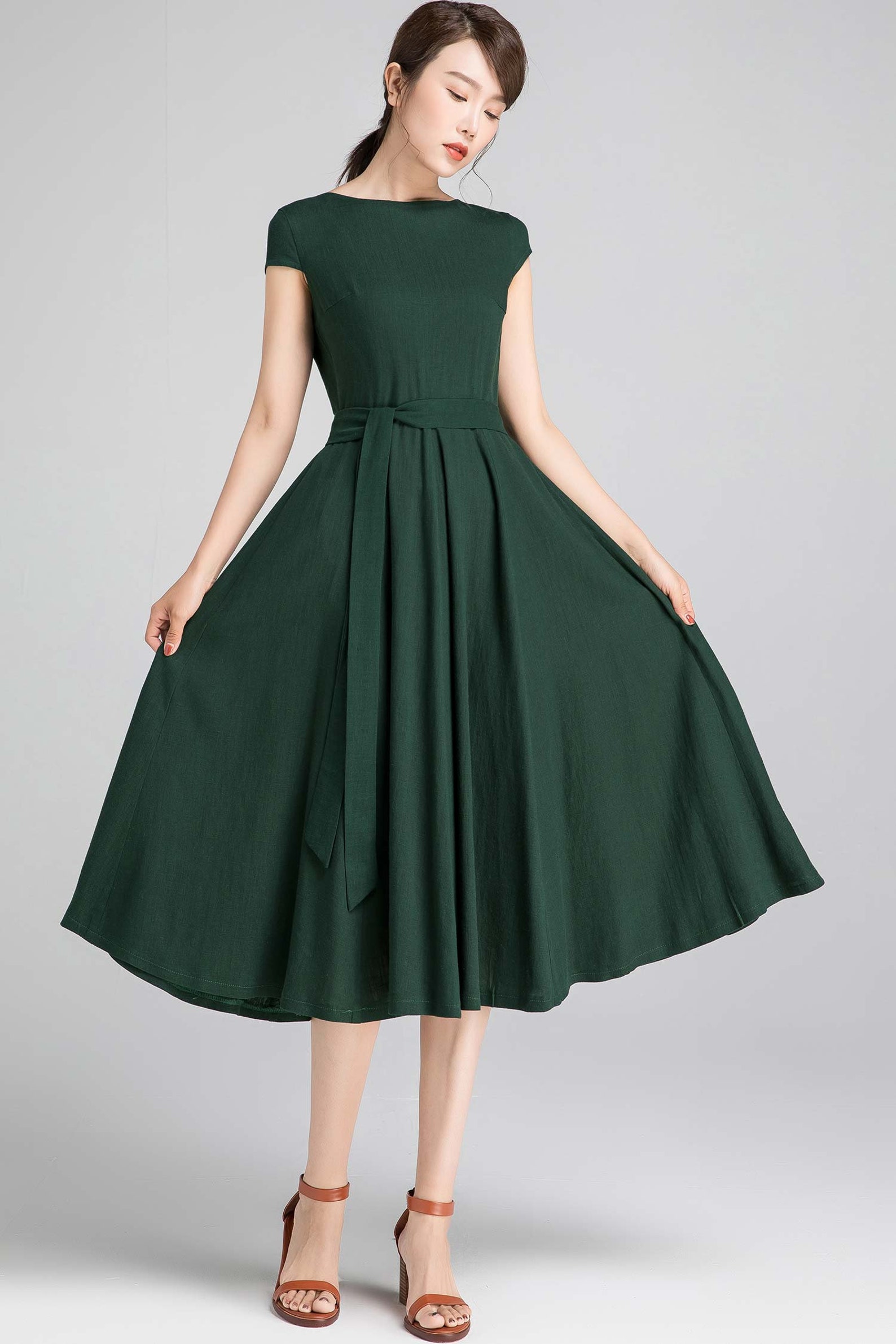 Vintage Dress Fabulous Fit and Flare Dress Linen Midi Dress - Etsy