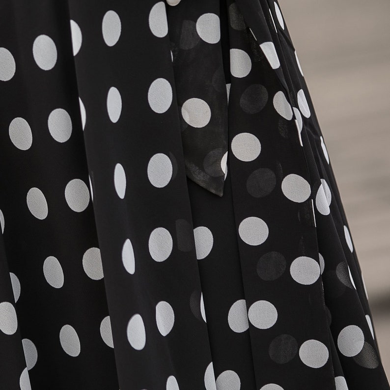 Black Polka Dot Chiffon Dress Summer Woman Wrap Dress Short - Etsy