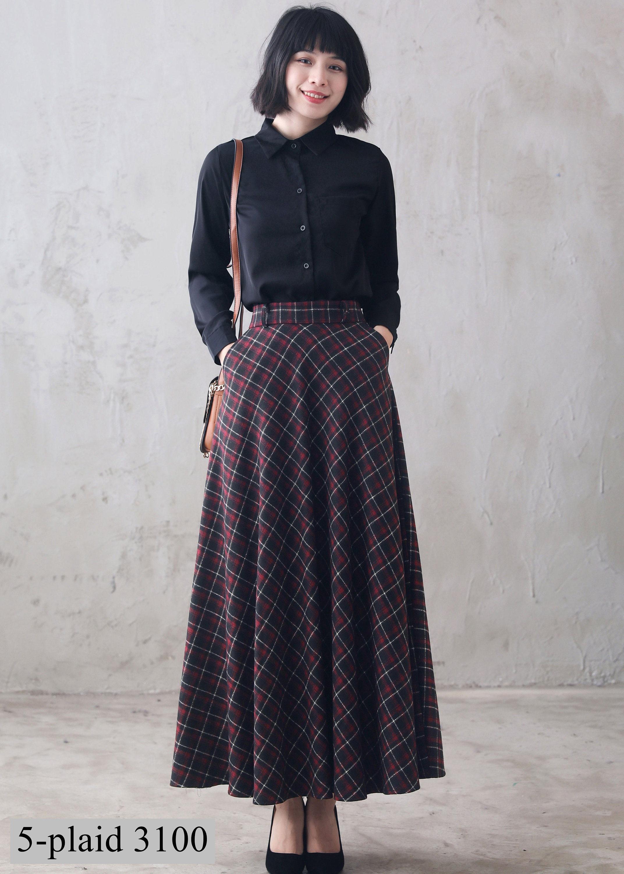 Women's Long Tartan Plaid Wool Skirt High Elastic Waist Etsy