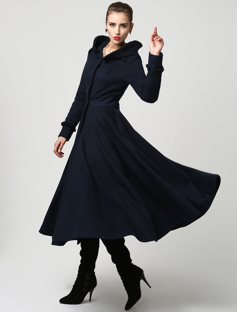 組曲 ウールコート160cm ネイビー KUMIKYOKU NAVY】ダブルクロスストレッチ ノーカラーコート