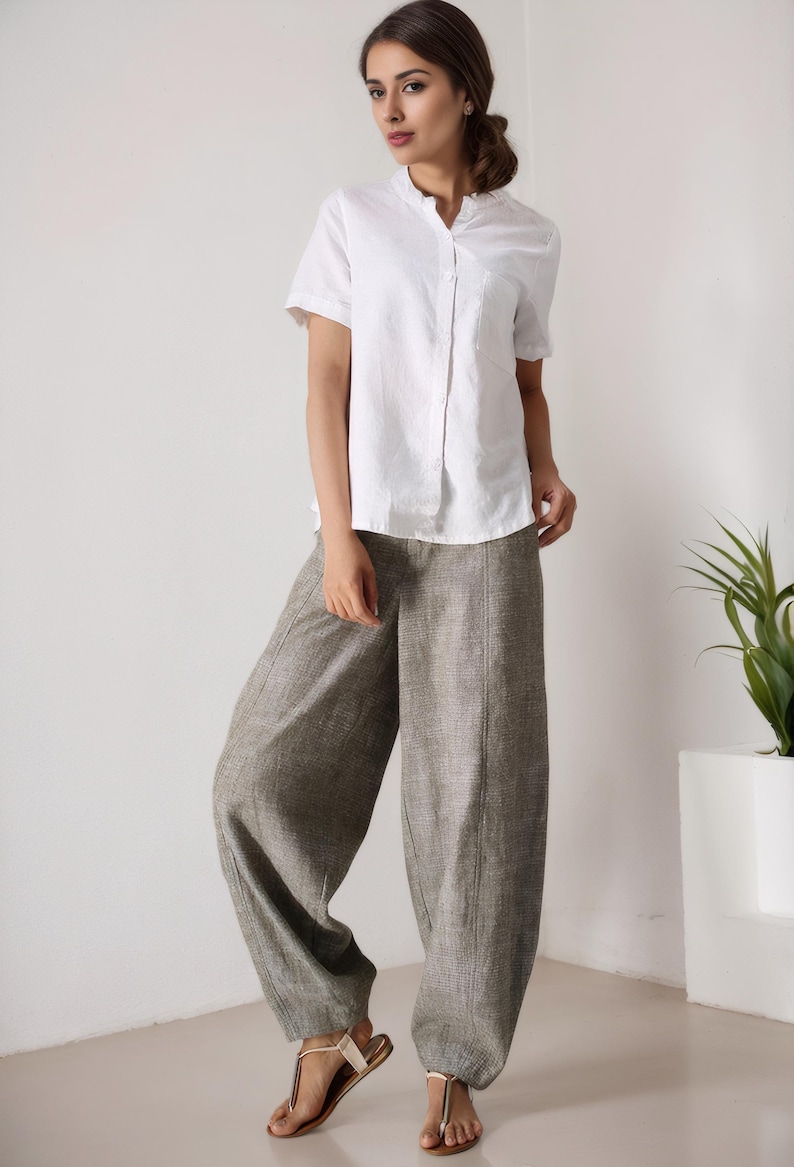 women‘s Linen baggy pants, Washed linen pants, Long linen pants, Summer pants, Loose Fitting Pants, Casual pant 0986 image 6