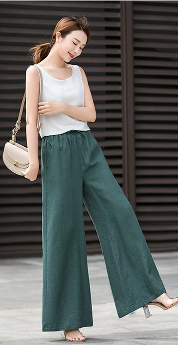 Women Long Palazzo Linen Pants 2526# Women Long Palazzo Linen Pants 2526#