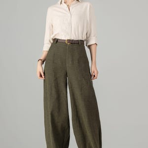 Women's Linen baggy pants, Casual Baggy Harem Pants, Army green Long linen pants, Spring linen pants, Loose Fitting Pants, Xiaolizi 5703 image 7