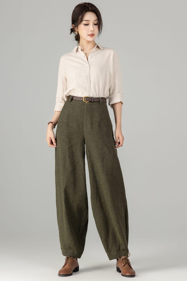 Women's Linen baggy pants, Casual Baggy Harem Pants, Army green Long linen pants, Spring linen pants, Loose Fitting Pants, Xiaolizi 5703 image 7