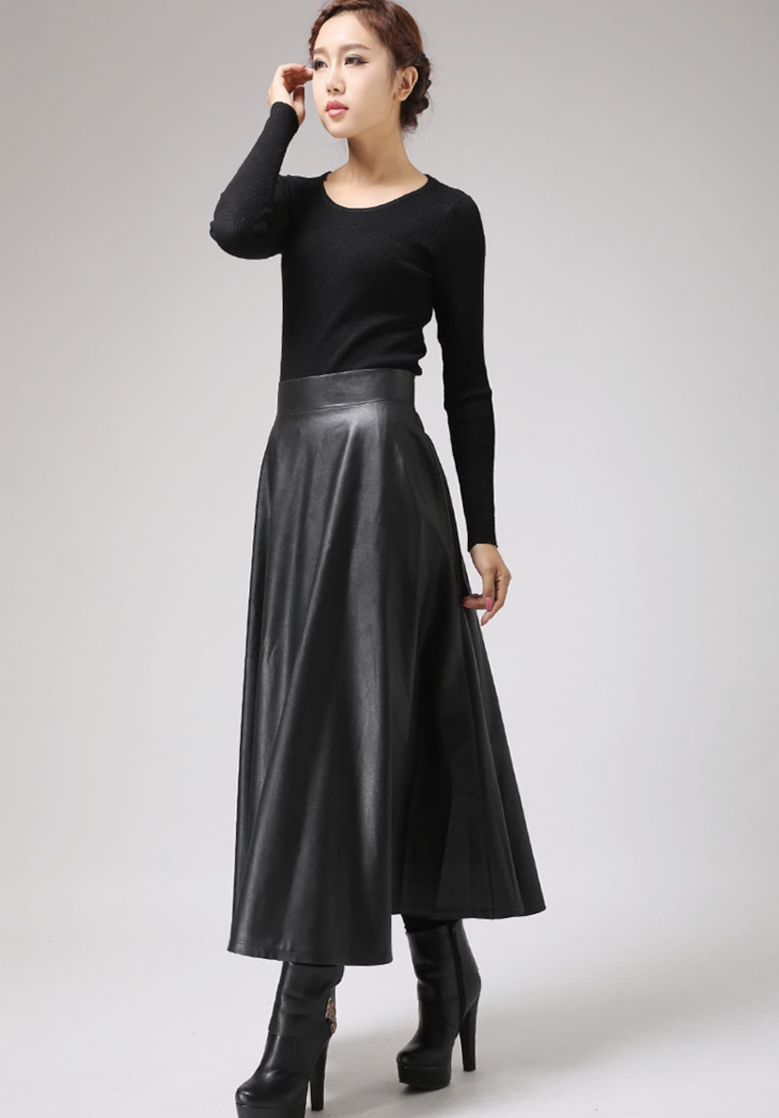 Black Faux Leather Skirt Classic Style Maxi Skirt Women Pu Etsy