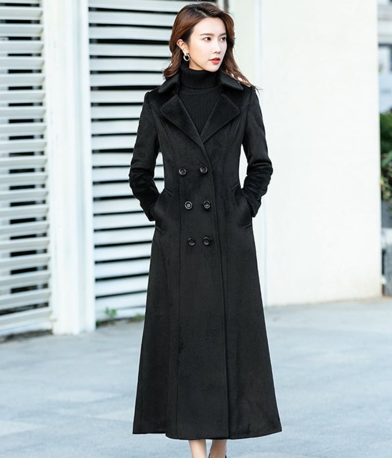 Black Wool coat, Double breasted wool coat, Long wool coat for winter, Long sleeves wool coat, Autumn winter coat, custom made coat 2461 1-Black