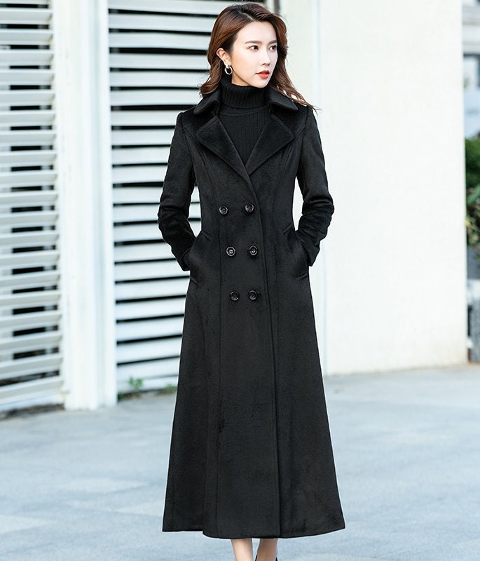 Black Wool Coat, Double Breasted Wool Coat, Long Wool Coat for Winter, Long  Sleeves Wool Coat, Autumn Winter Coat, Custom Made Coat 2461 