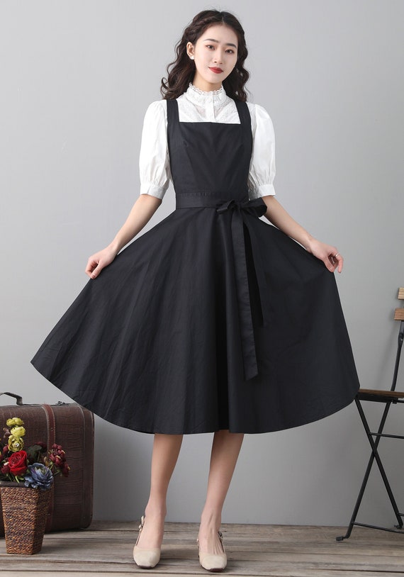 Black Pinafore Dress Suspender Dress Midi Dress for Women - Etsy