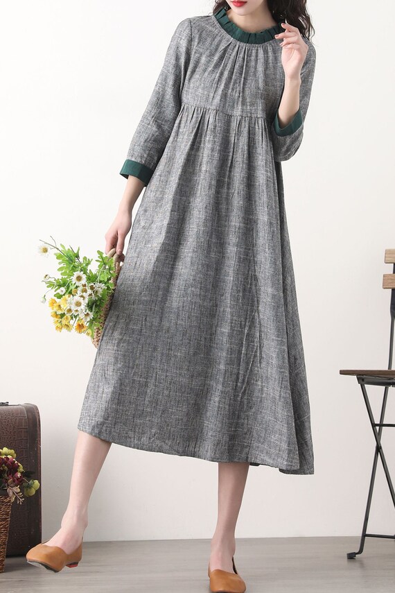 Maternity Dresses, Linen Midi Dress, Loose Linen Dress, Womens