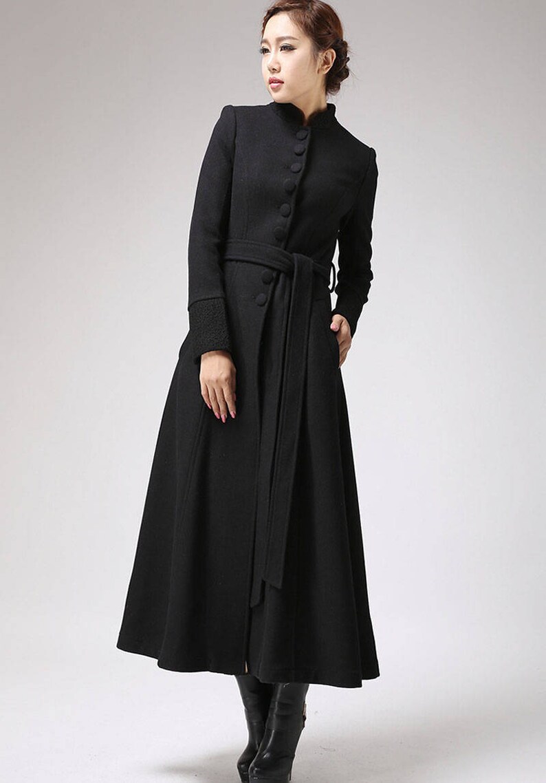 Black coat dress coat mandarin collar long coat womens Etsy