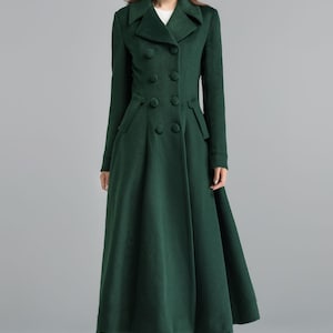 Vintage inspired wool green coat, Long wool coat, Winter coat women, Wool coat women, Double breasted wool coat, Custom coat, Xiaolizi 2398 image 4