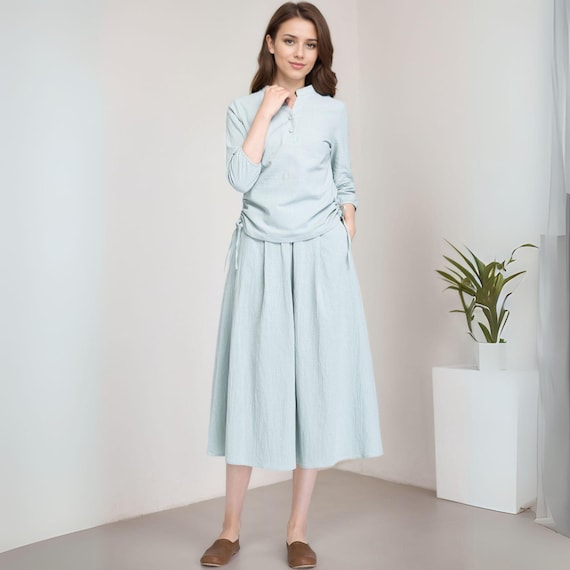 Casual mint linen blouse with 3/4 sleeve 1881# Casual mint linen blouse with 3/4 sleeve 1881#