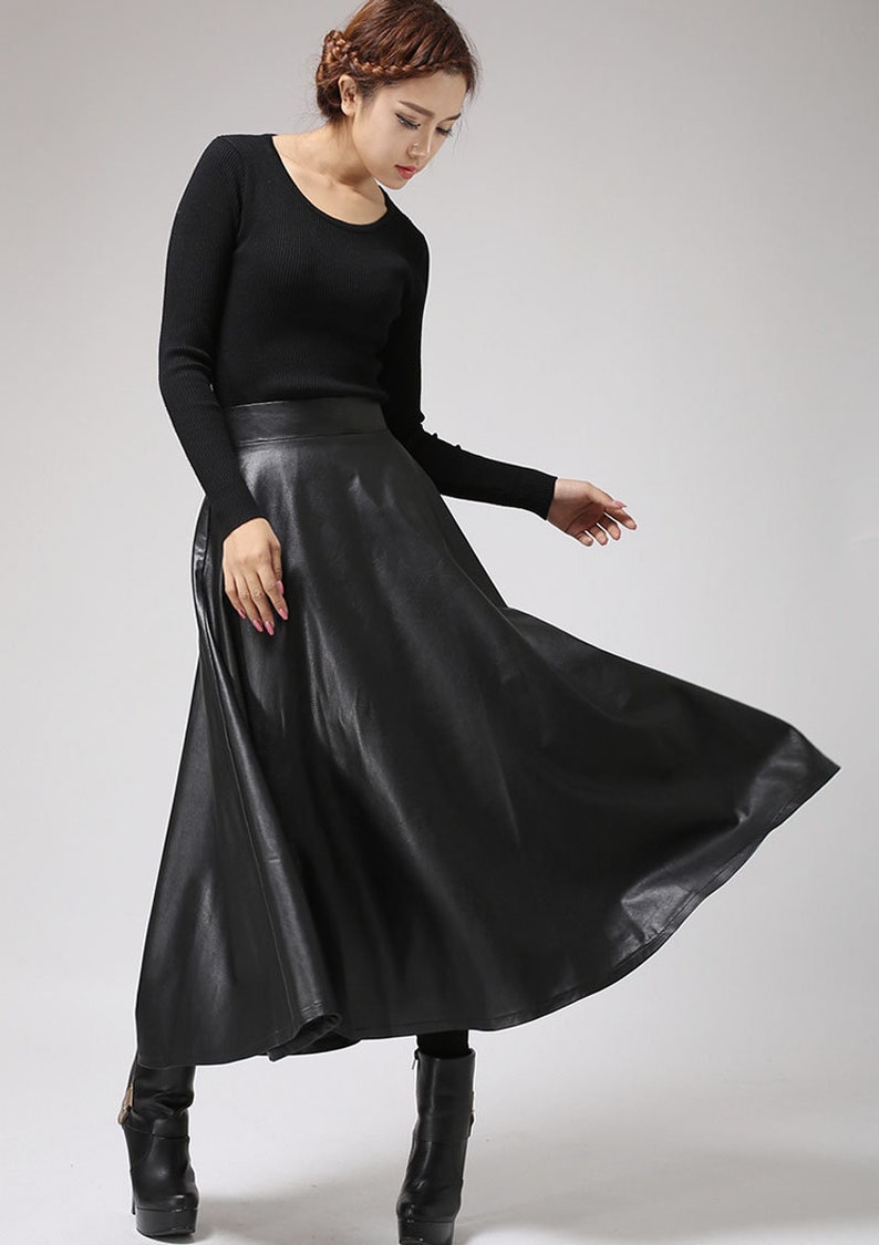 Black Faux Leather Skirt Classic Style Maxi Skirt Women PU - Etsy