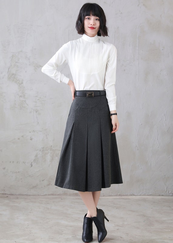Wool Skirt Women, Pleated Wool Midi Skirt Grey, A Line Flared Skirt With  Pockets, High Waist Winter Skirt, Minimalist Skirt, Xiaolizi 3123 -   Sweden