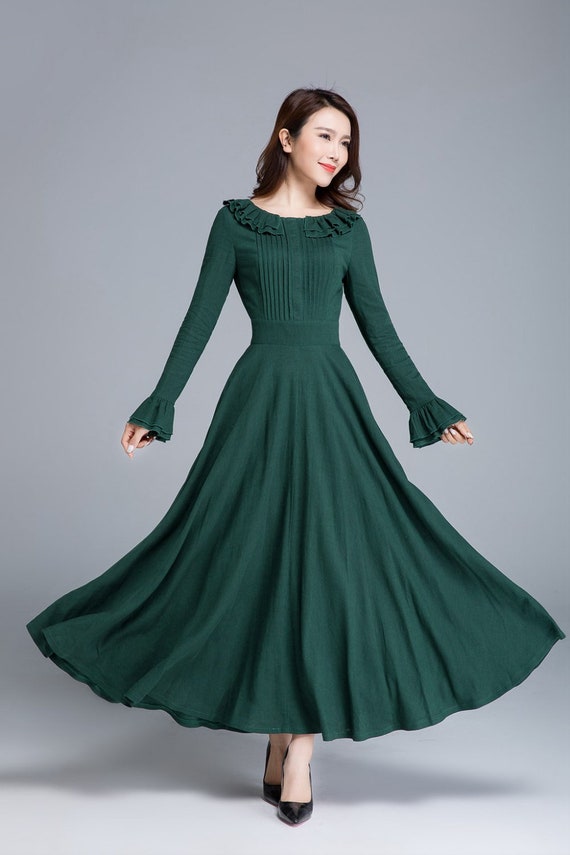 green linen dress