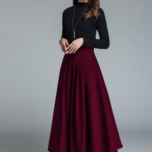 light grey skirt, wool skirt, winter skirt, pleated skirt, maxi skirt, winter wool skirt, long skirt, skirt for women, handmade skirt 1643# 3-Burgundy