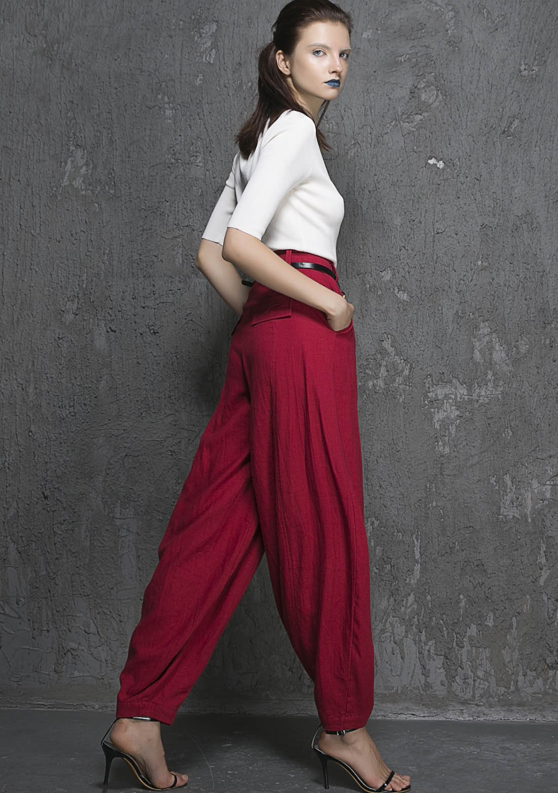 Red linen pants maxi pants women pants 1336# Red linen pants maxi pants women pants 1336#