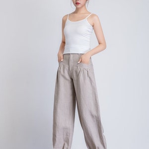 Linen casual pants, Long linen pants women, linen pants pockets, made to order, baggy pants, woman pants, gift ideas, linen clothing 1665 gray--1940#