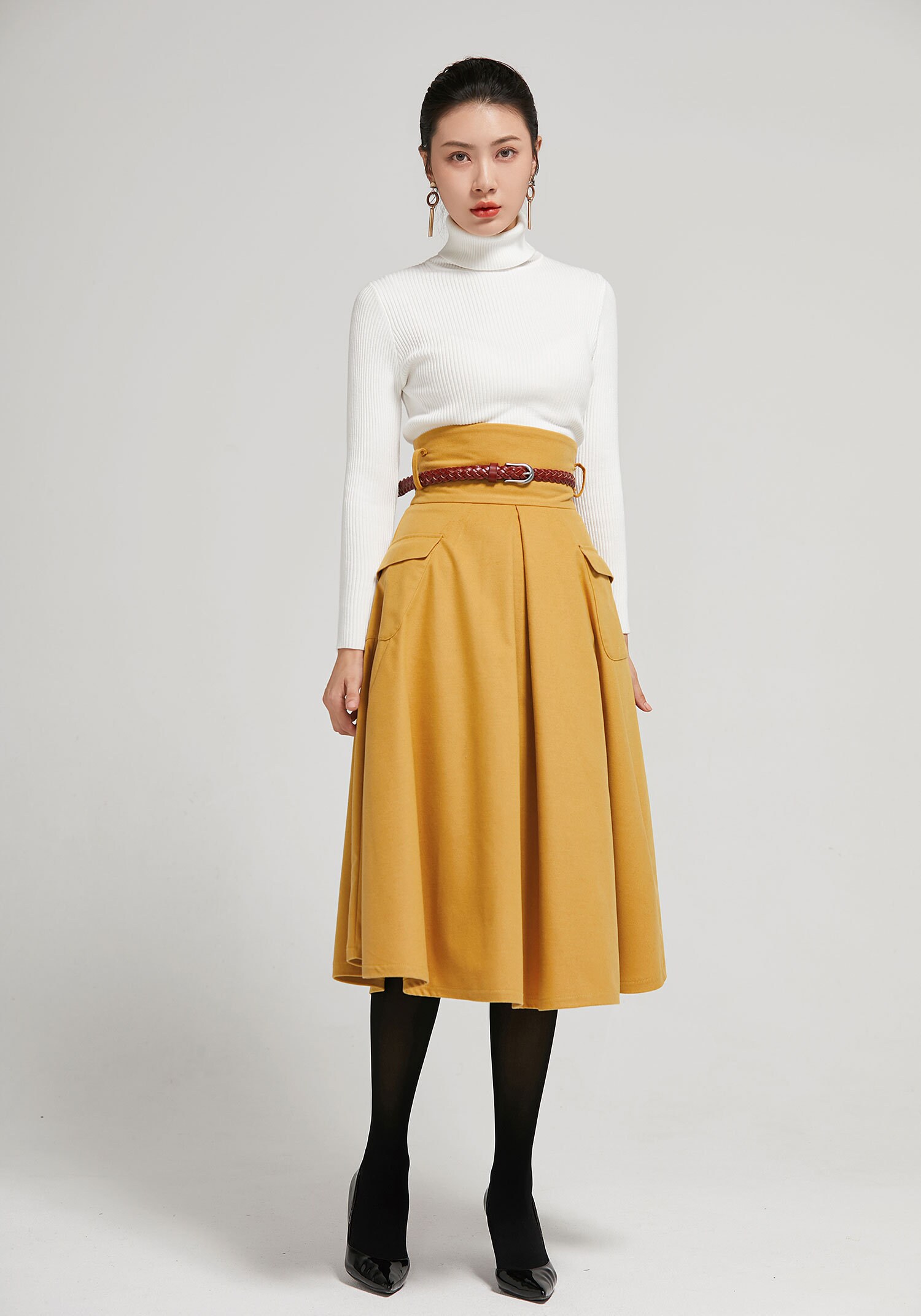 スカート crank Layered Wool Pleated Skirt Crank Wool Pleated Skirt