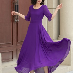 Women's Chiffon Dress, A Line Summer Chiffon Dress, Purple Boho Dress, Big Swing Dress, Circle Chiffon Dress, Ankle Length Dress 5116 image 3