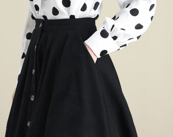 pois button line skirt / black / sサイズ pois button line skirt / black / sサイズ Fusipu-Women-Skirt-Solid
