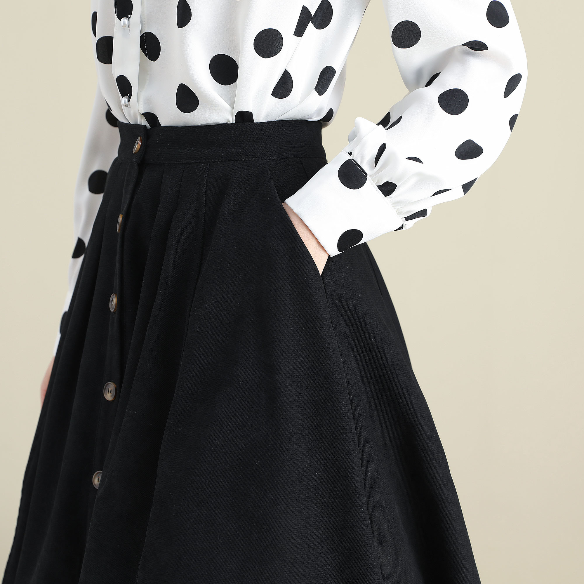 Lock And Love Women's Polka Dot Swing Skirt - High Waist, Flowy Midi With Pockets