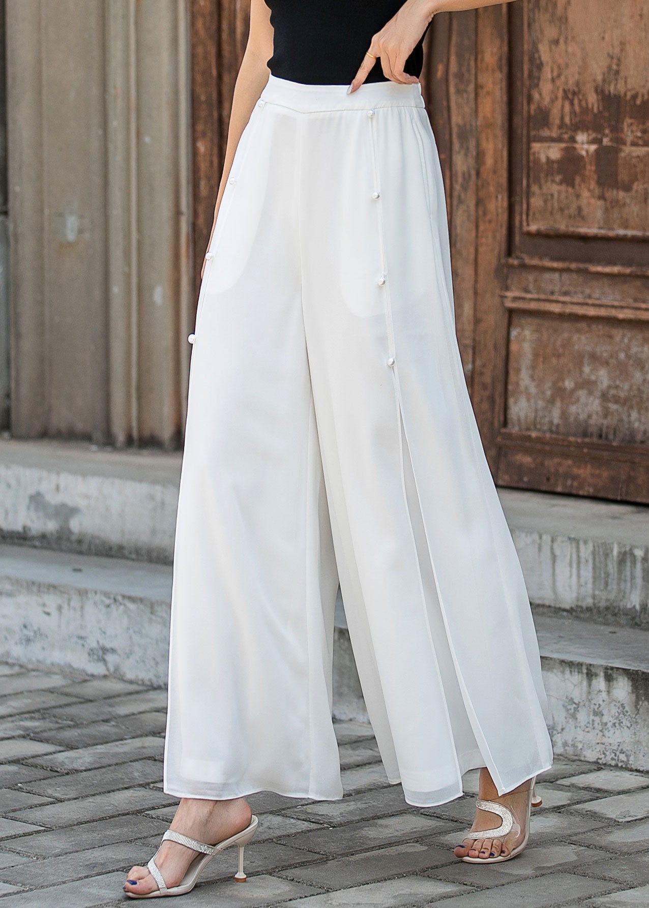 Women's White Beach Palazzo Linen Pants – Poplooks