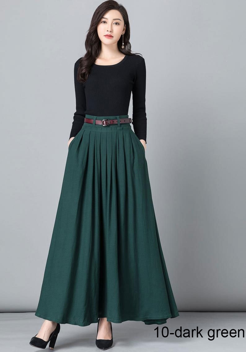 Casual Long Linen Maxi skirt for women Navy skirt High waist | Etsy