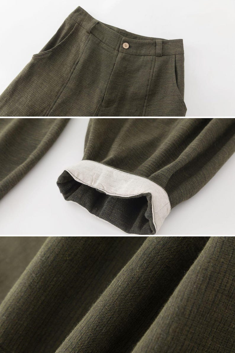 Women's Linen baggy pants, Casual Baggy Harem Pants, Army green Long linen pants, Spring linen pants, Loose Fitting Pants, Xiaolizi 5703 image 9
