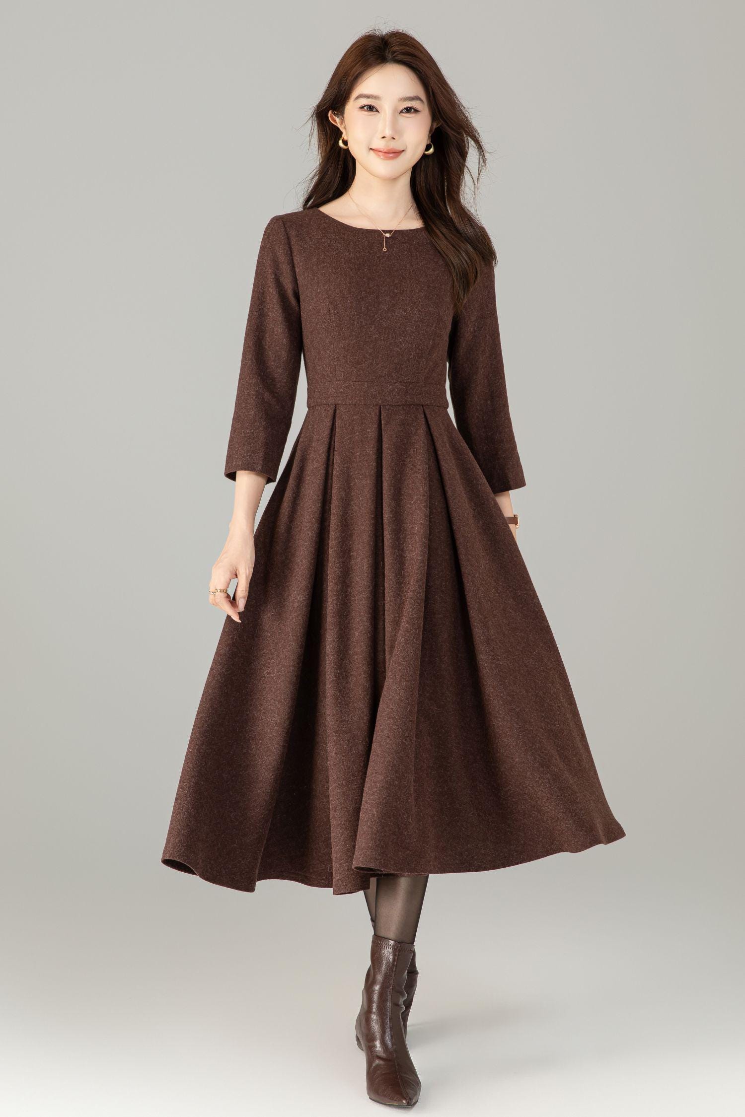 coffee brown colour dress Graceveil Women's Casual Turndown Collar Tie-Up Long Sleeve Coffee Color Dress