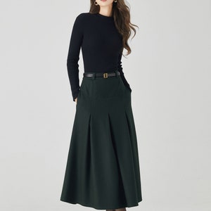Midi Wool Skirt, Pleated Wool Skirt, Dark Green Skirt with Pockets, Womens Swing Skirt, Autumn Winter Skirt, Custom Skirt, Xiaolizi 4532 image 2