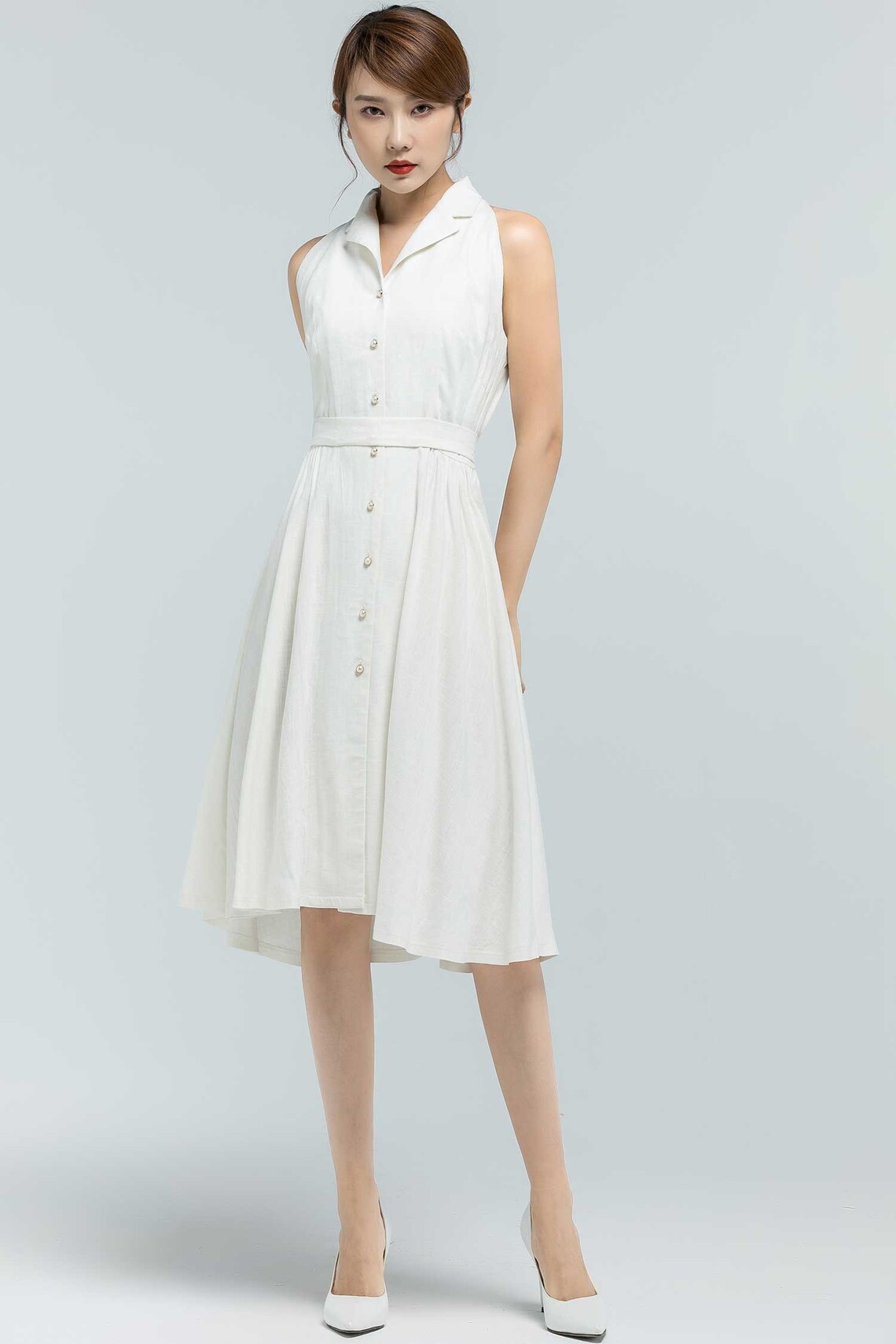 white dress button front