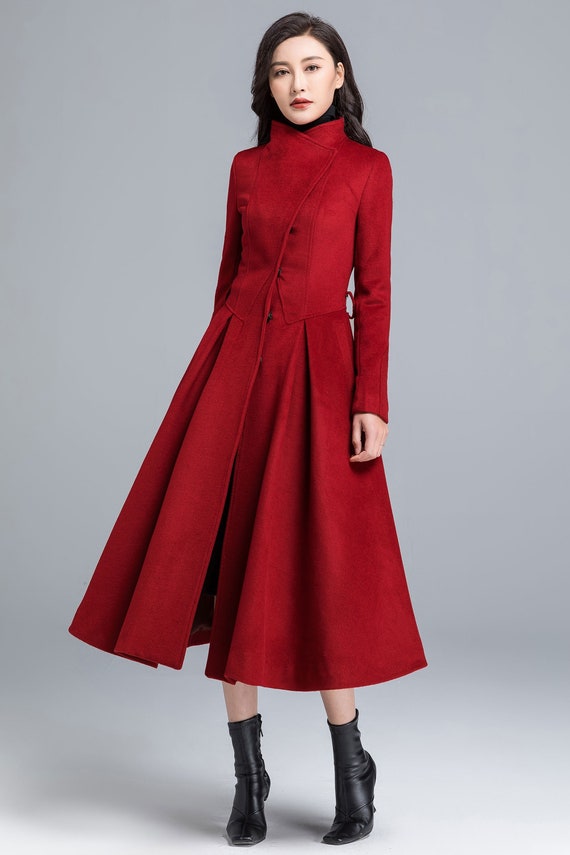 Wool Coat, Asymmetrical Wool Coat, Long Wool Coat, Winter Coat Women, Red  Coat, Belted Coat, Fitted Coat, Designer Coat, Made to Order 2482 -   Canada
