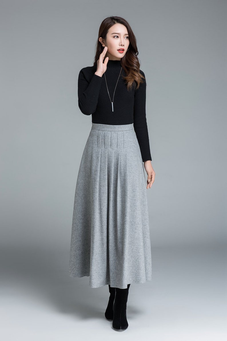 light grey skirt, wool skirt, winter skirt, pleated skirt, maxi skirt, winter wool skirt, long skirt, skirt for women, handmade skirt 1643 image 6
