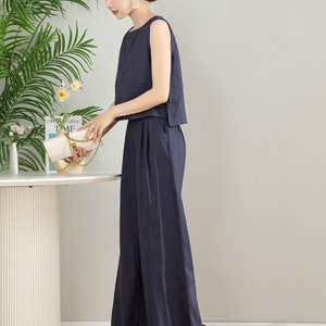 Trend4us Minimalist Linen Sleeveless Top & Wide-Leg Pants Two-Piece Set