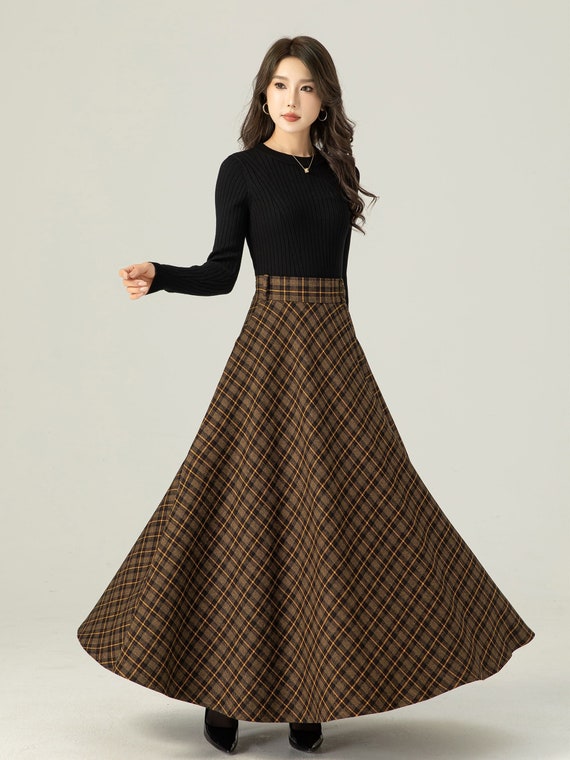 High waisted plaid winter long wool skirt 4666 High waisted plaid winter long wool skirt 4666