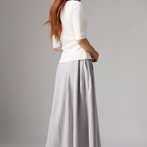 A Line Maxi Skirt With Pockets, Pleated Linen Skirt, Linen Skirt, High ...