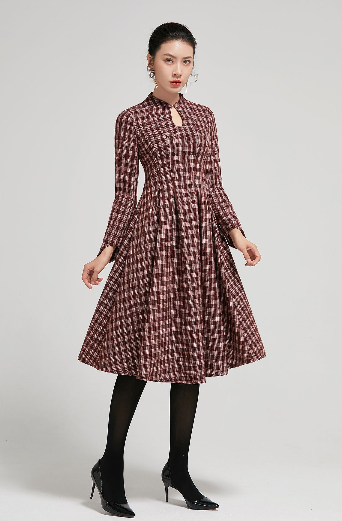 Vintage Inspired Plaid Wool Dress Womens A Line Swing Dress - Etsy