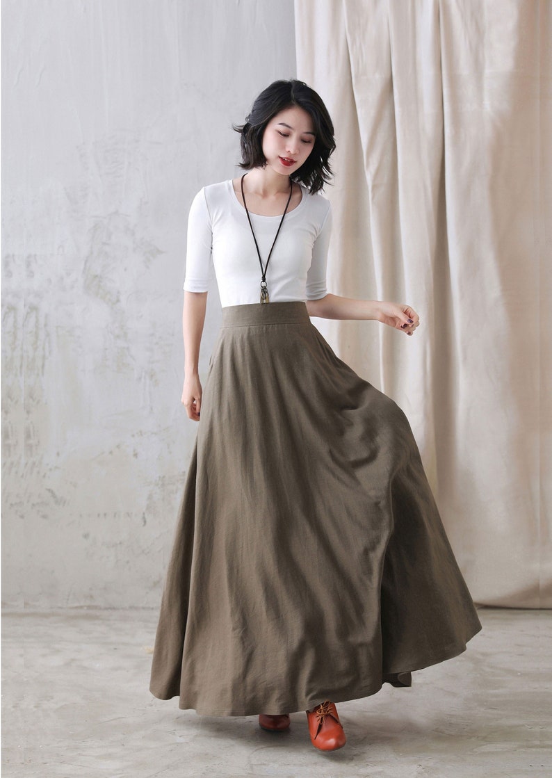 Long Linen Skirt, Linen Maxi Skirt for Women, A Line Long Skirt, High Waist Flared Skirt, Minimalist Skirt, Spring Summer Swing Skirt 2767 image 2