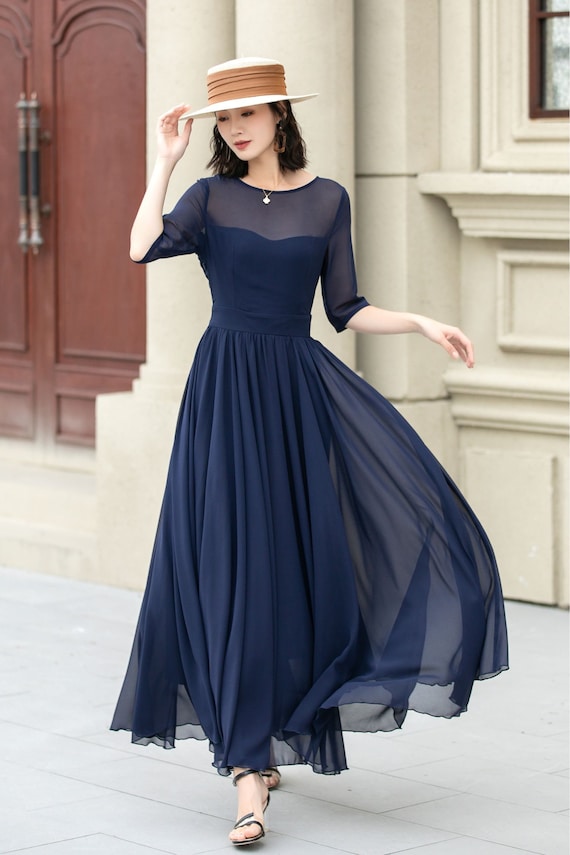 Fit and Flare Dark Blue Chiffon dress 5143 Fit and Flare Dark Blue Chiffon dress 5143