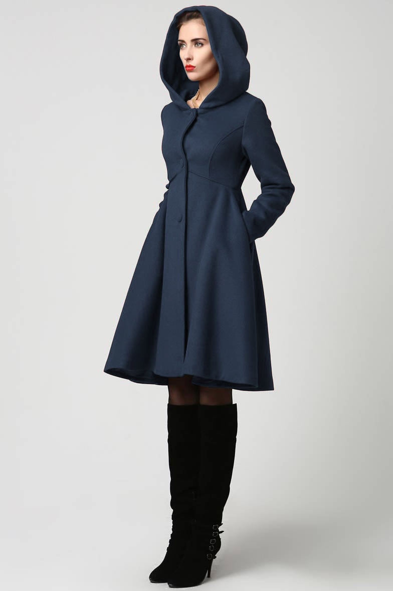 Women s Autumn Winter Wool Coat With Hood Hooded Wool Coat Vintage Inspired Swing Coat Wool Princess Coat Custom Made Coat 2650 Etsy