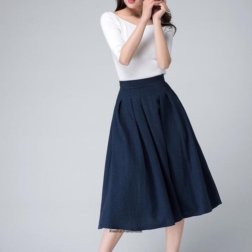 Linen Skirt Women A Line Circle Skirt High Waist Flared - Etsy