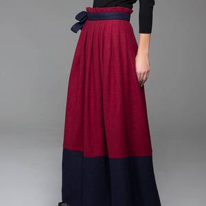 Long Wrap skirt, wool skirt, maxi skirt, patchwork skirt, winter skirt, modern clothing, pleated skirt, unique skirt, gift for mom MM68 wine red--1429#